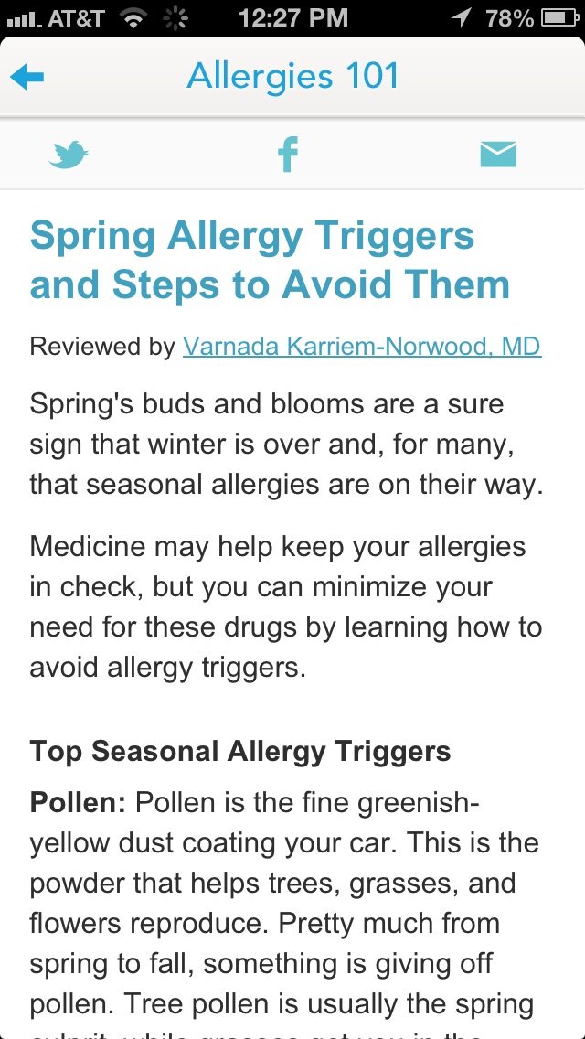 WebMD Allergy for iPhone